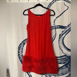Vintage Catherine Malandrino Red Silk Mini Dress with Ruffled Hem